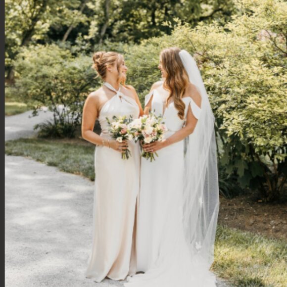 Birdie Grey Monica Champagne Satin Grecian Halter Bridesmaid Dress - Picture 4 of 5